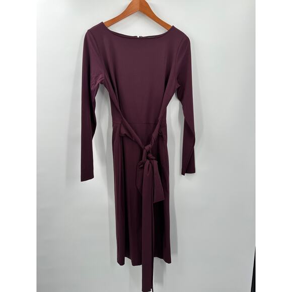 ANN TAYLOR Plum Long Sleeve Tie Waist Sheath Midi Dress // 10 - Picture 6 of 11